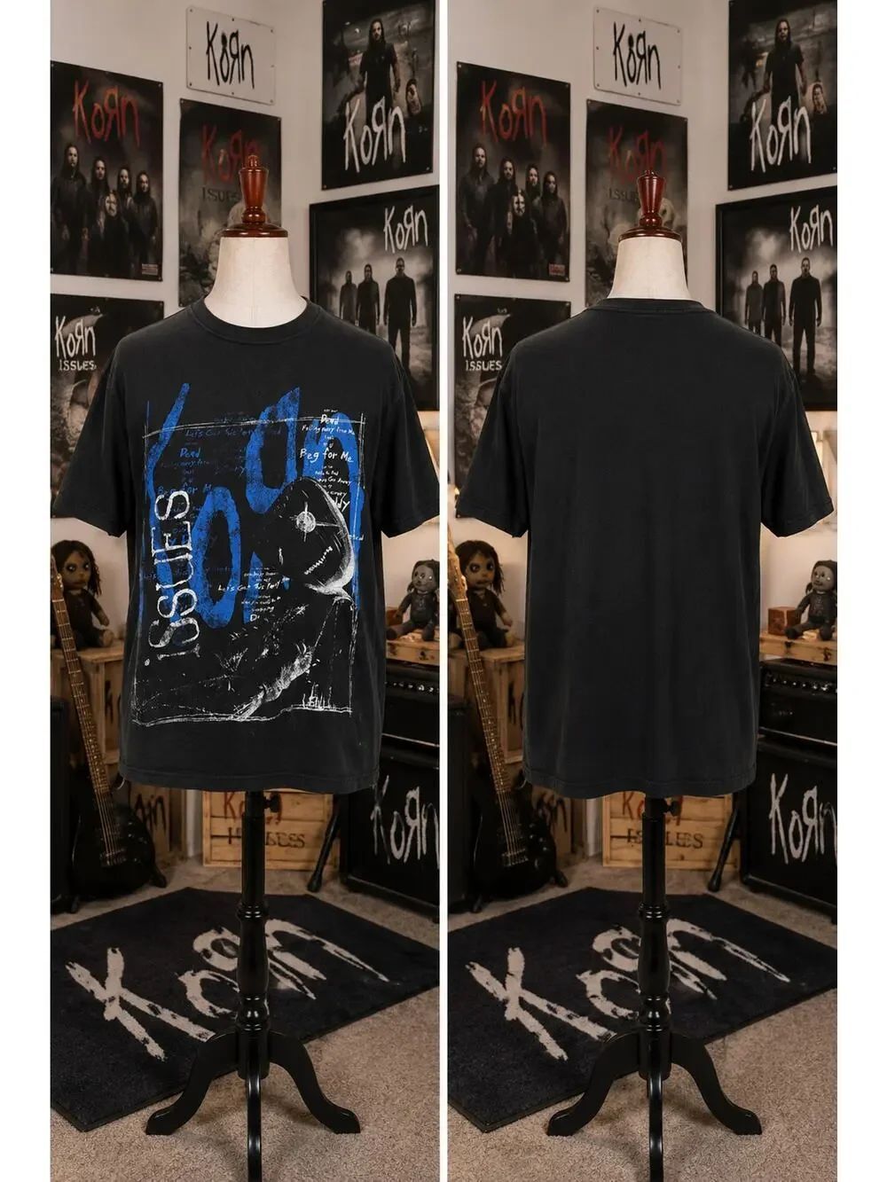 Vintage Korn Issues Band T Shirt XL Black Nu Metal Rock Graphic Tee